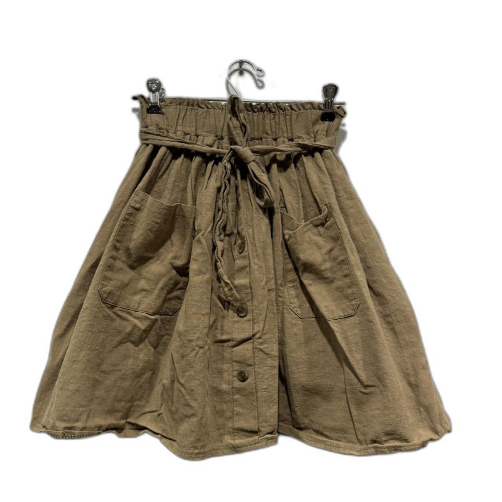 Mini Skirt High Waist Pleated Flare Green Button Up Career Work Women sz Small